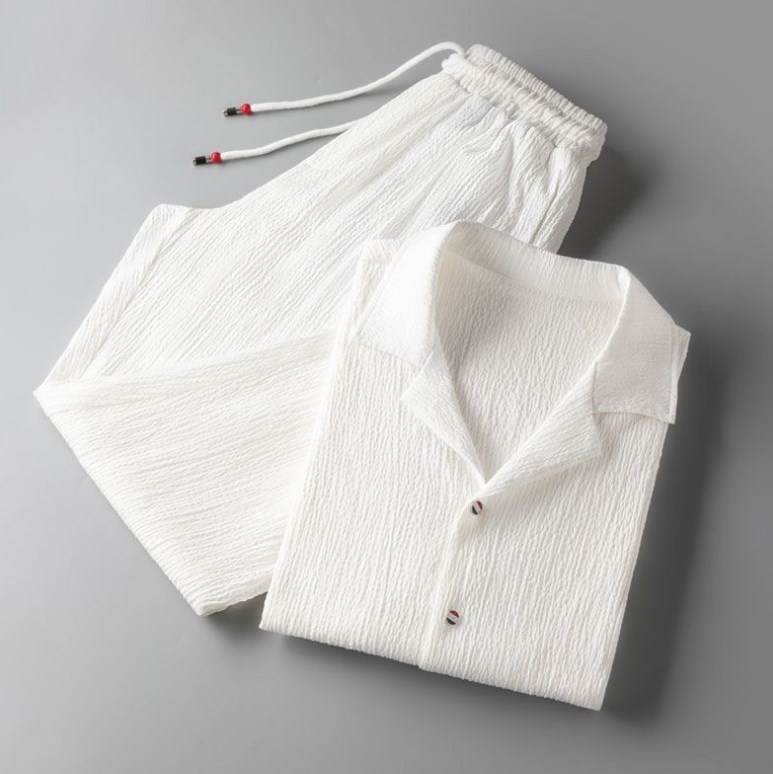 Men's Tracksuits (Shirt Trousers) 2025 Summer Fashion Single Breasted Buckle Sets Men Shirt Short Sleeve High Quality Shirts Male