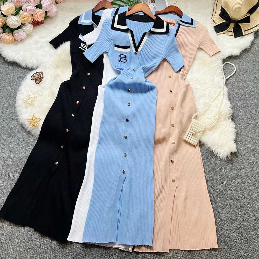 YuooMuoo 2025 New Summer Women Knitted Long Dress Elegant Embroidery Slim Elastic Bodycon Sweater Dress Office Lady Vestidos XJ250610