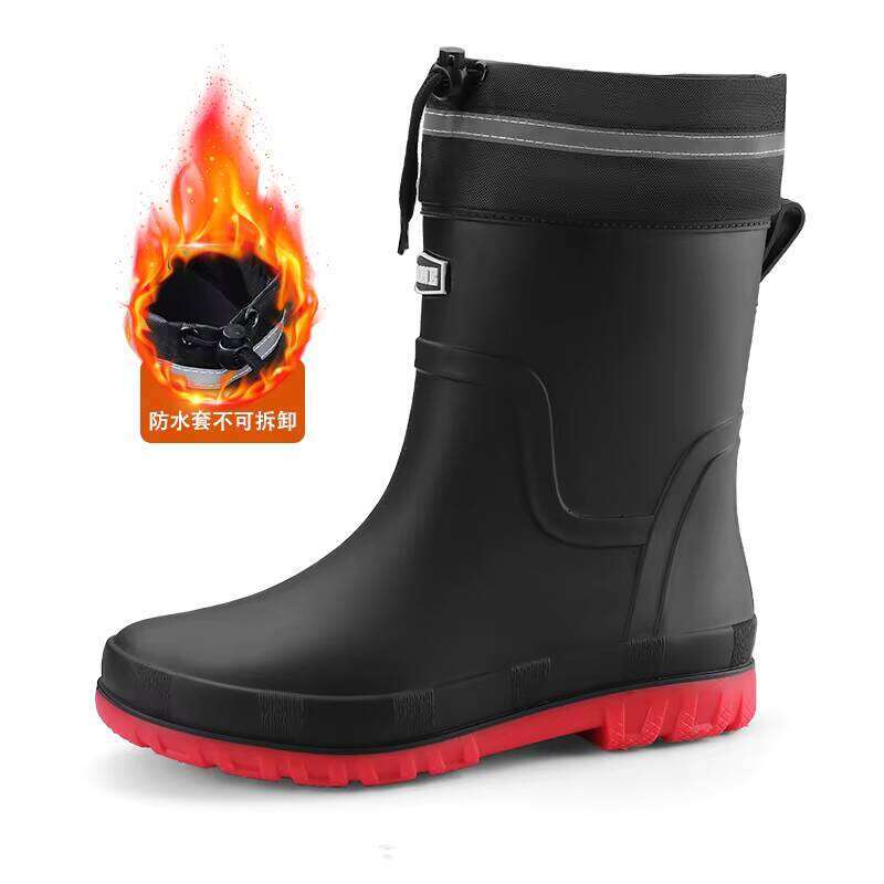 Wholesale Rain PVC Material High-top Waterproof Men Boots With Fleece Lining