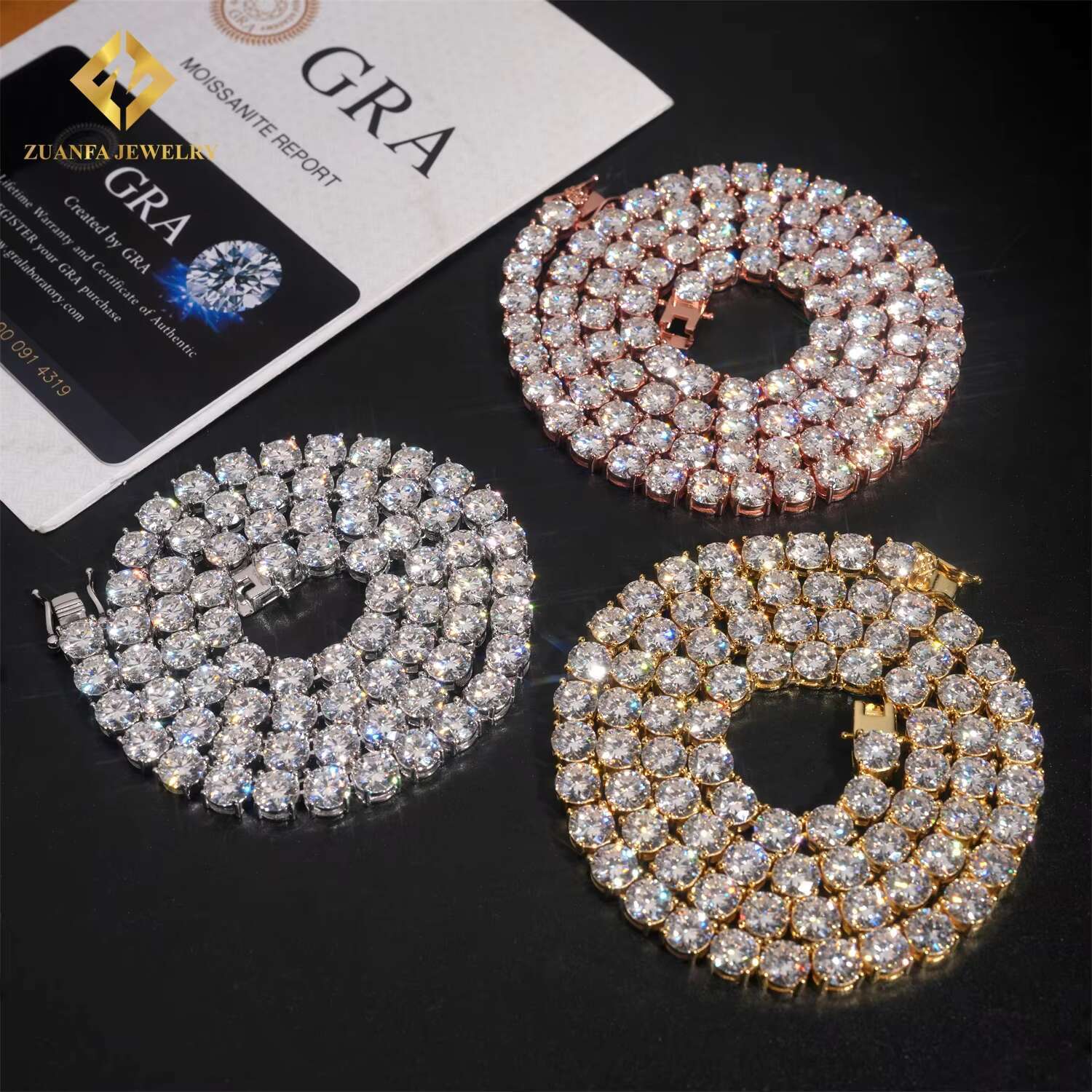Fast Shipping 6.5mm Moissanite Diamond Tennis Necklace Solid 925 Silver Iced Out Moissanite Hip Hop Jewelry Unisex