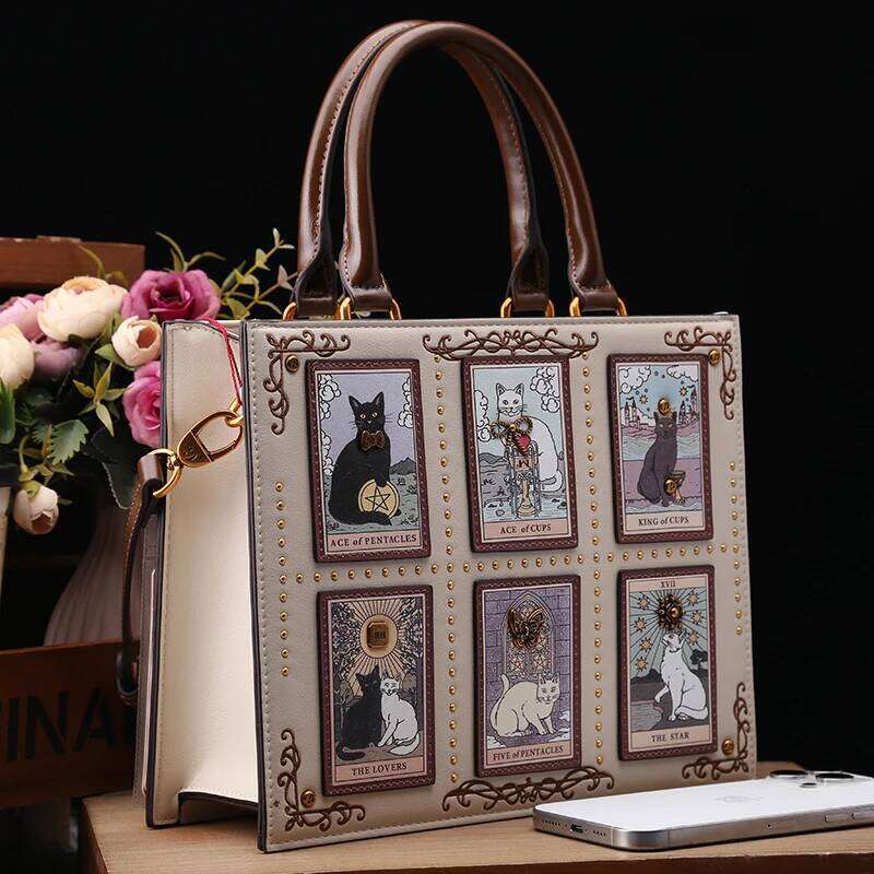 Vintage Designer Delicate Embroidery Cat Printing Women Popular And Fashionable Tote Bag With Large Capacity