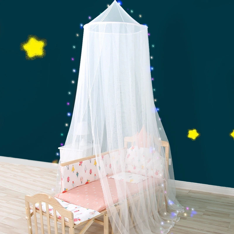 Baby Crib Hung Dome Mosquito Net with LED Light Princess Girls Fly Insect Hanging Tulle Curtains Canopy for Children Room 250604z