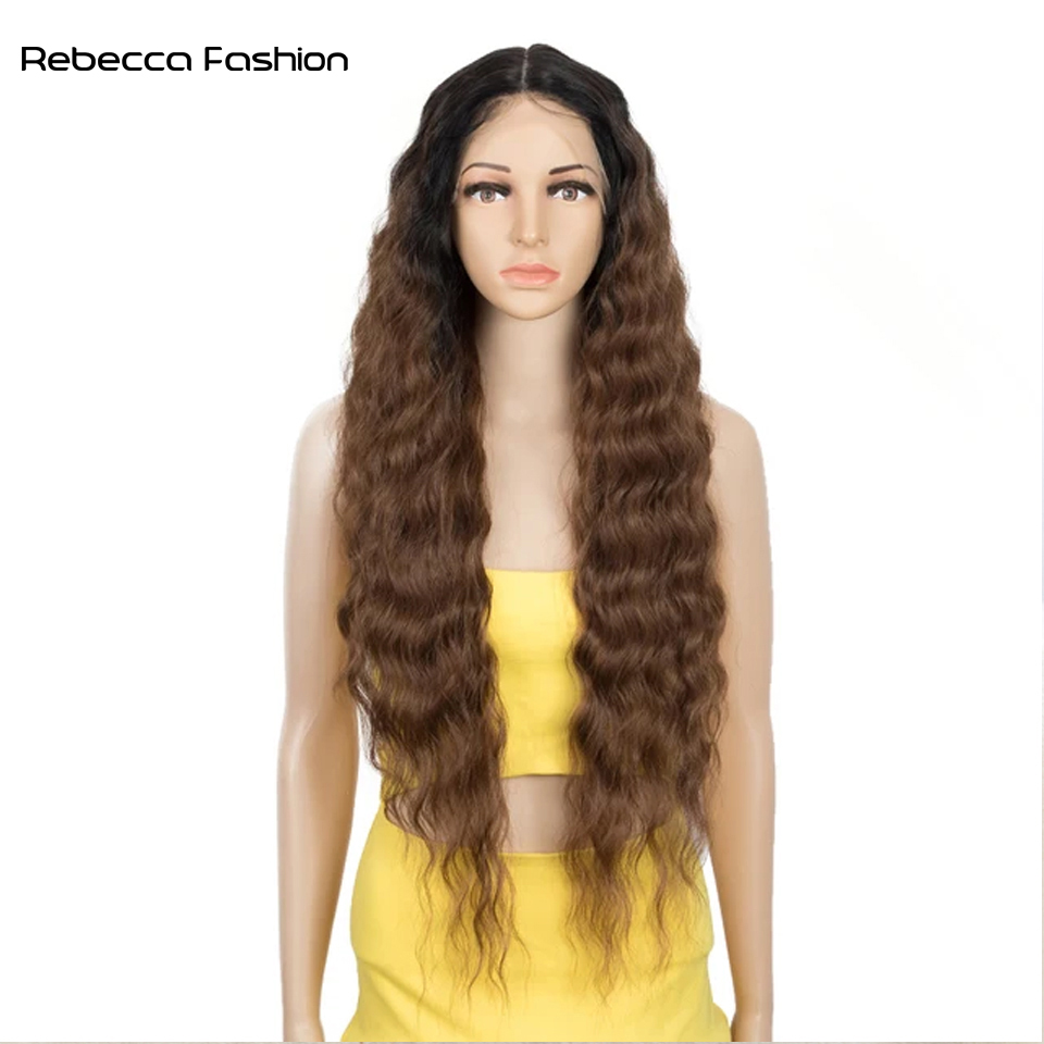 Rebecca Fashion Synthetic Ombre Blonde Ginger Wig for Women - Heat Resistant, Lace Front, Long Deep Wavy for Beach Cosplay
