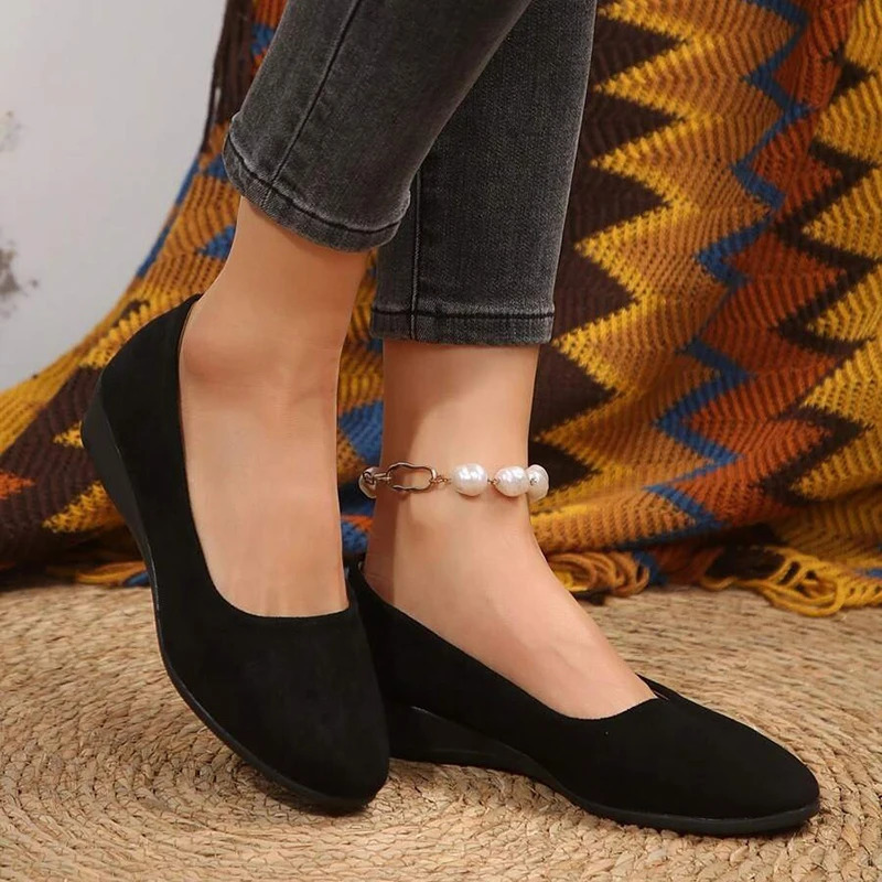 Classic Black Women Wedge Single Shoes Lightweight Slip On Office Work Shoes Woman Comfortable Soft Sole Casual Footwear Female 250603