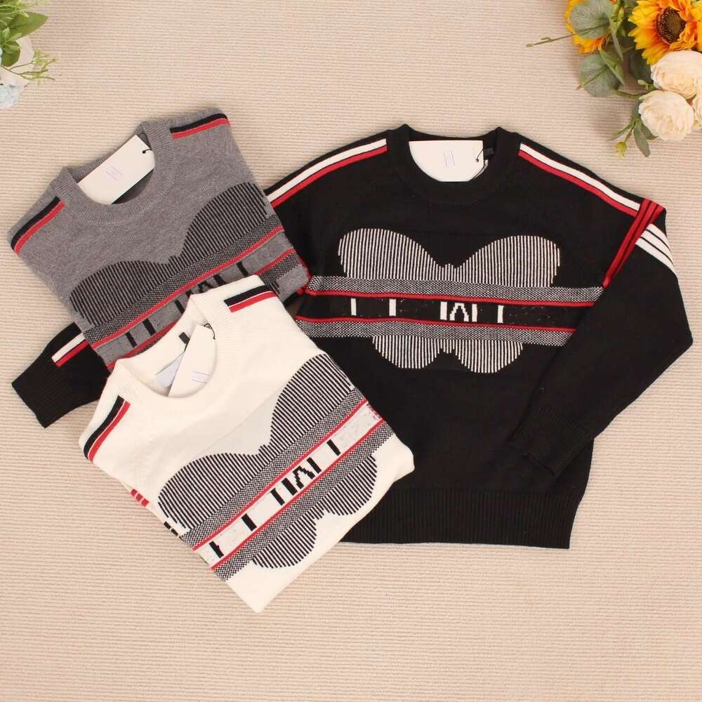 2024 Autumn Winter Childrens Clothing Boys and Girls Wool Plaid Butterfly Kids Pullover Knit Sweater H251015
