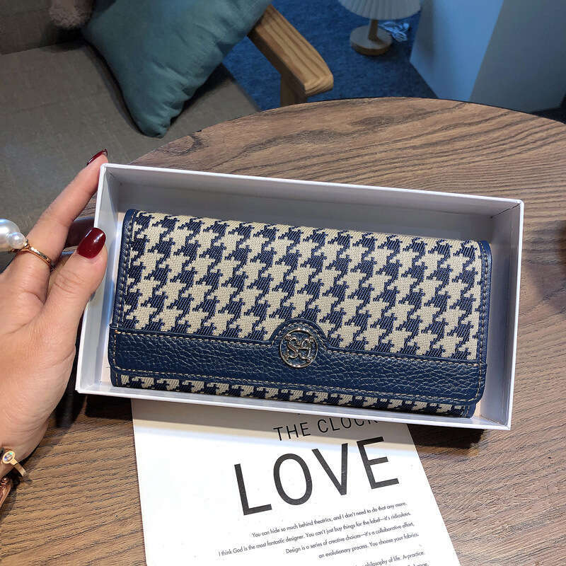 Genuine Leather Long Wallet for Women New Small Niche Design Multi-Card Holder Canvas Coin Purse