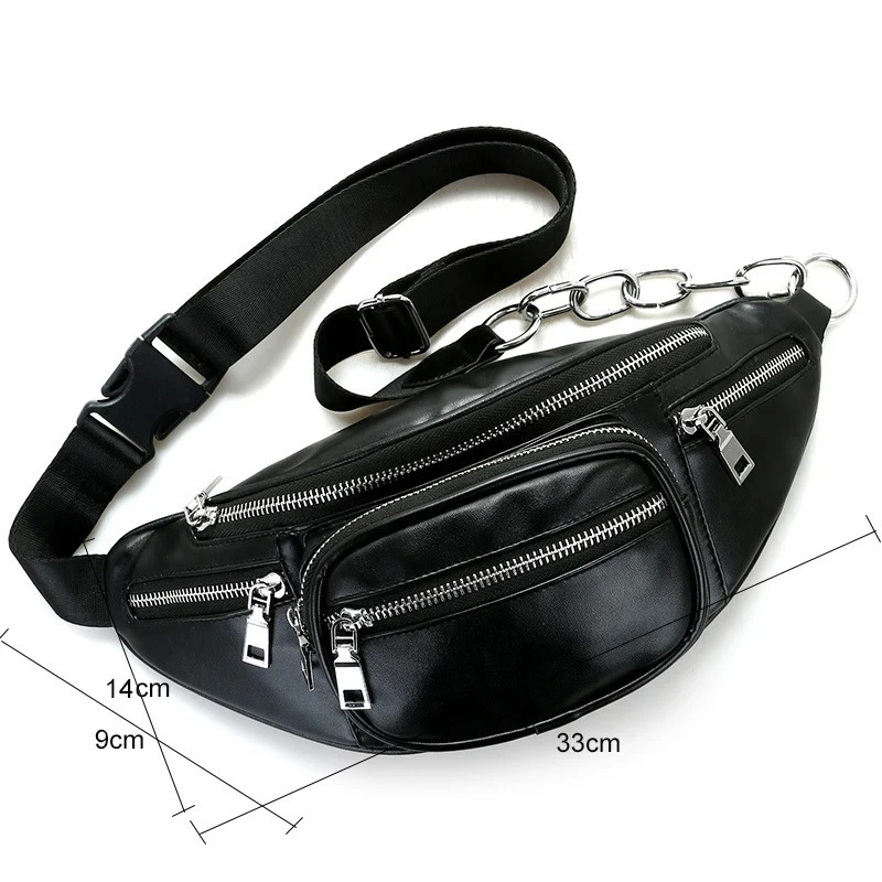 Women Chest Pack Punk Bag Solid PU Leather Handbag Womens Belt Waist Cell Phone Bags 250605