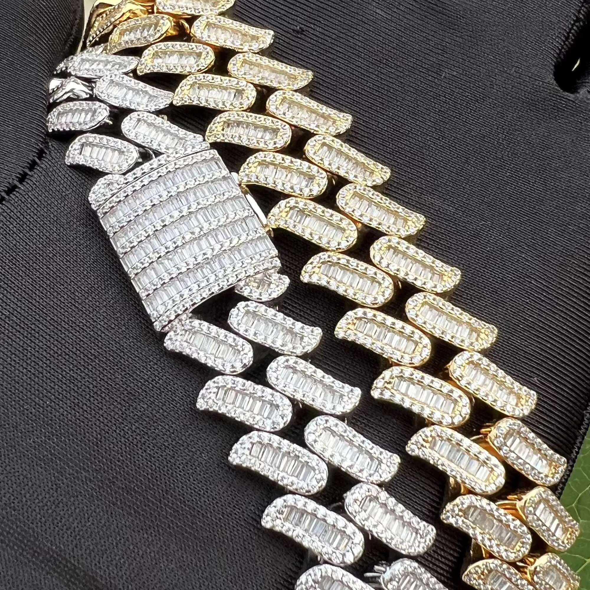 OACOCA Custom 925 Silver Cuban Necklace 12mm VVS round Moissanite Strand Type Chains for Wedding or Gift