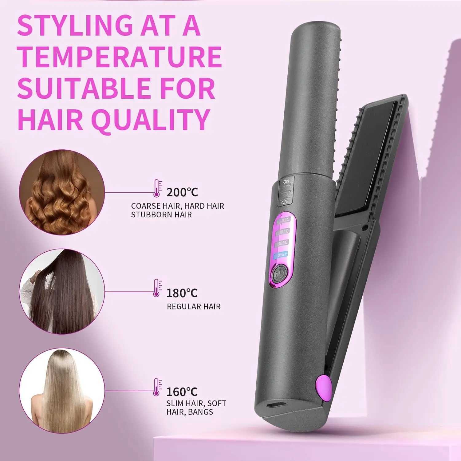 2 in 1 Hair Straighteners Hair Curler Mini Flat Iron A Portable Cordless Straightener with 5000mAh Battery Beard Straightener W250610