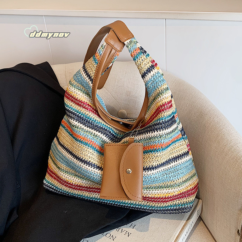 Large Capacity Handwoven 2024 New Fashion Commuter Tote Ins Vacation Beach Bag for Women ddmynov