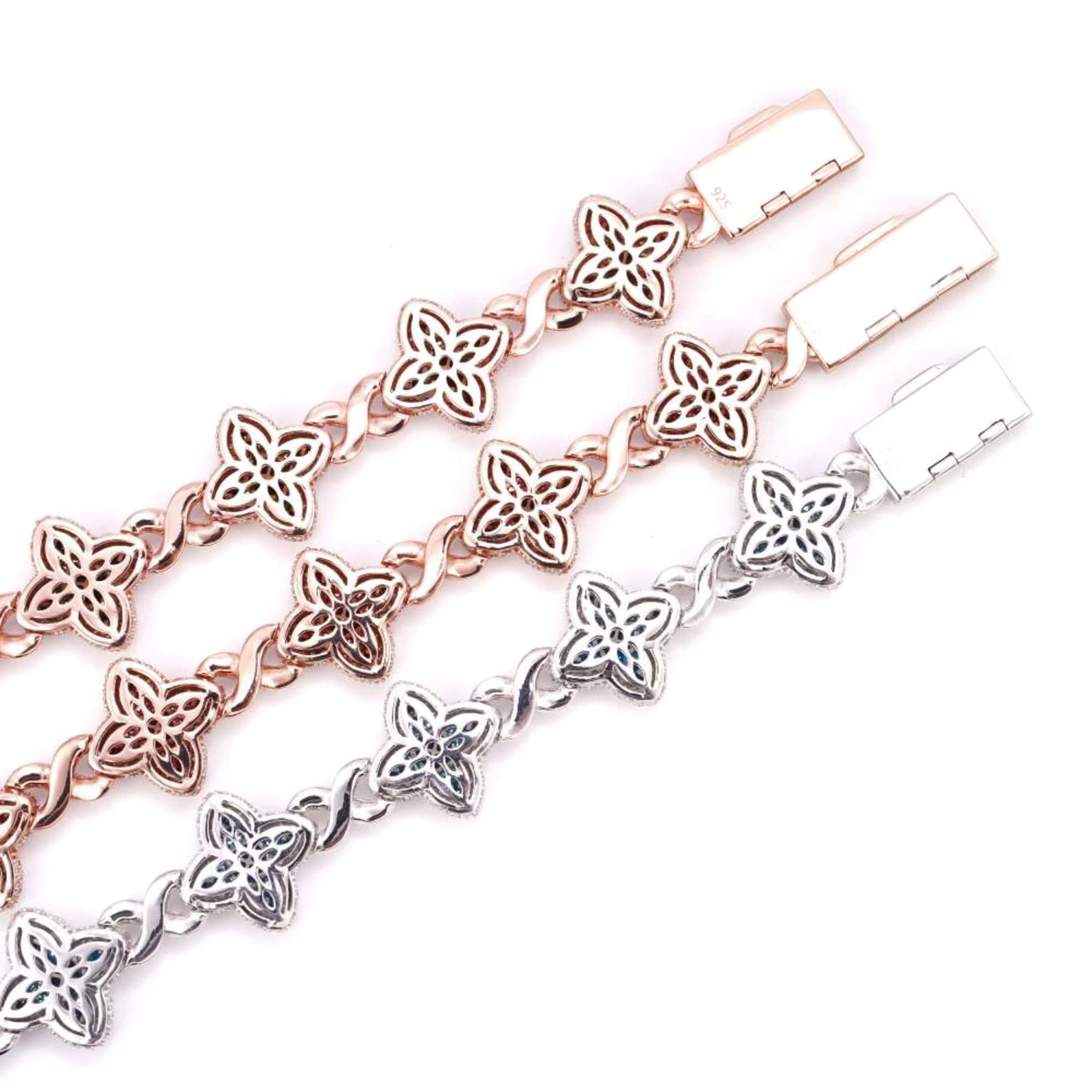 19MM Colored Moissanite 4 Leaf Clover Infinity Link Bracelet Luxury Iced Out Design Sparkling Gemstone Jewelry for Men and Women
