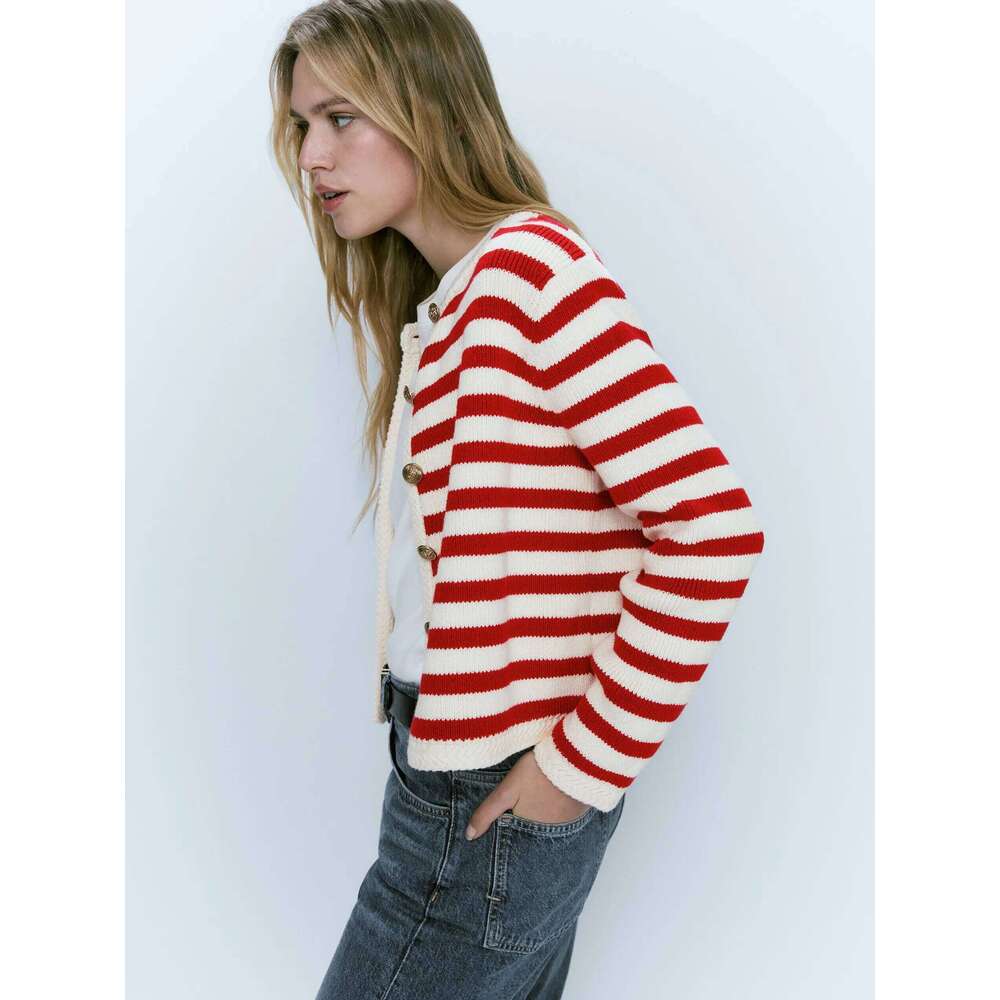 Ethereal MD 2024 Women's Spring New Style Of Slim-Fit Commuter Buckle Classic Striped Cardigan For Women