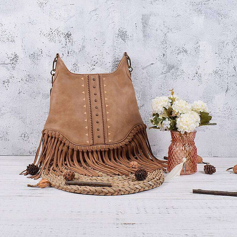 Vintage Women Handbags PU Leather Tote Tassel High Qualtiy Chain Shoulder Bag National Style Gifts Satchel