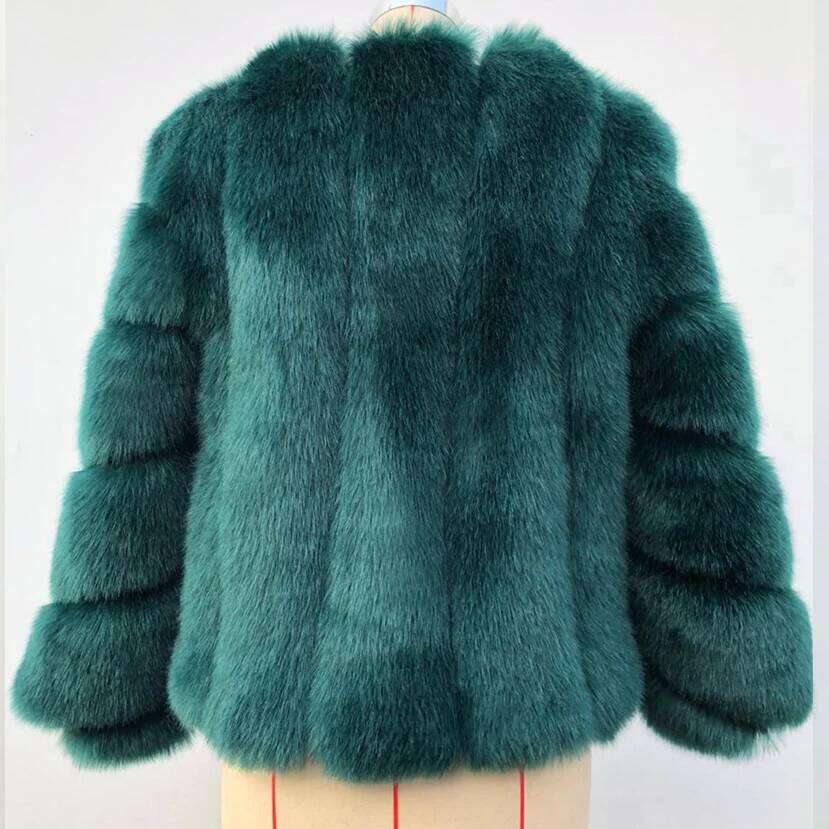 HJQJLJLS 2021 Winter New Fashion Women Short Fox Coat Female Long Sleeve Thick Warm Faux Fur Jacket Green Outerwear