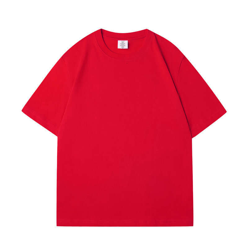 Short Sleeve Summer Round Neck 230g Pure Cotton Tee Small Neckline Solid Color Youth Unisex Regular Shoulder T-Shirt-bright red