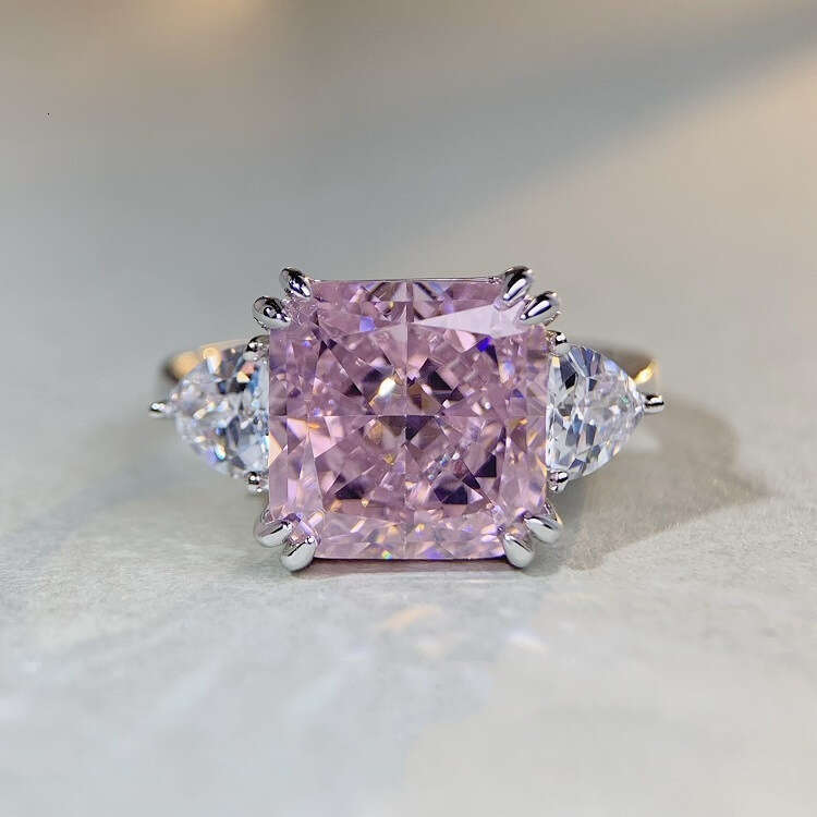 DHCollections S925 Sterling Silver High Carbon Diamond Ice Flower Cut Ring Pink Engagement Wedding Ring for Women Trendy Fashion Jewelry Sizes 5 to 9