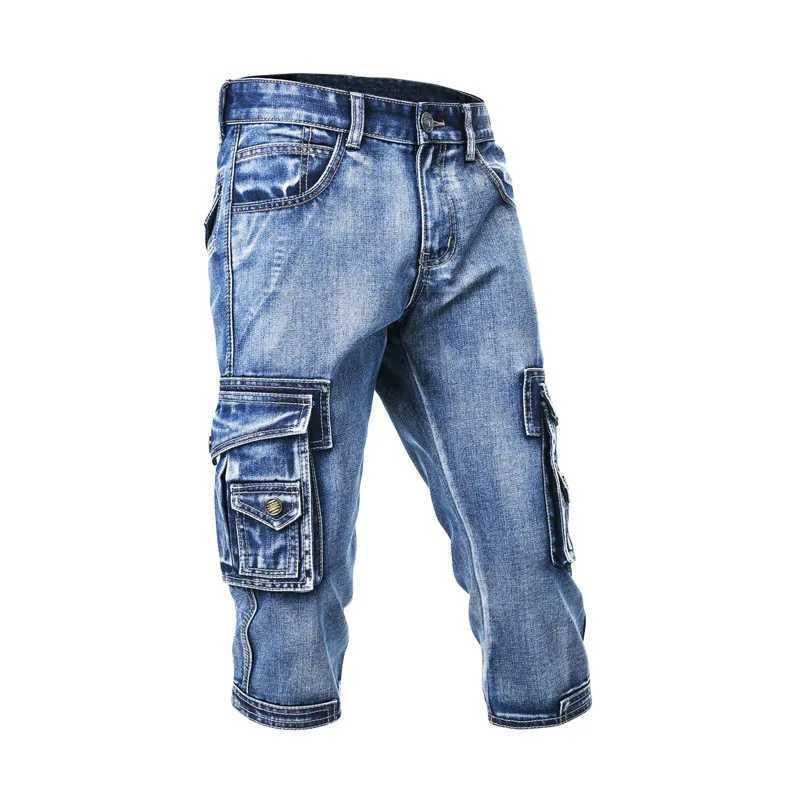 2025 Yeni Vintage Erkek Moda Kargo Denim ort ok Cepli Slim Fit Askeri Kot ort Erkekler in Ykanm Kapri Pantolon M250609