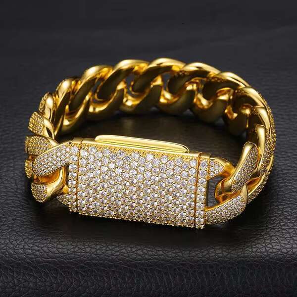 Custom 20MM Gold Plated Cuban Link Chain Necklace Bracelet Fashion Jewelry with Diamond Moissanite Christian Religious