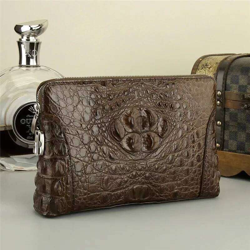 Exotic Real Crocodile Skin Men's Black Brown Passcode Clutch Bag ZIP Card Holders Genuine Alligator Leather Male Wristlets Purse