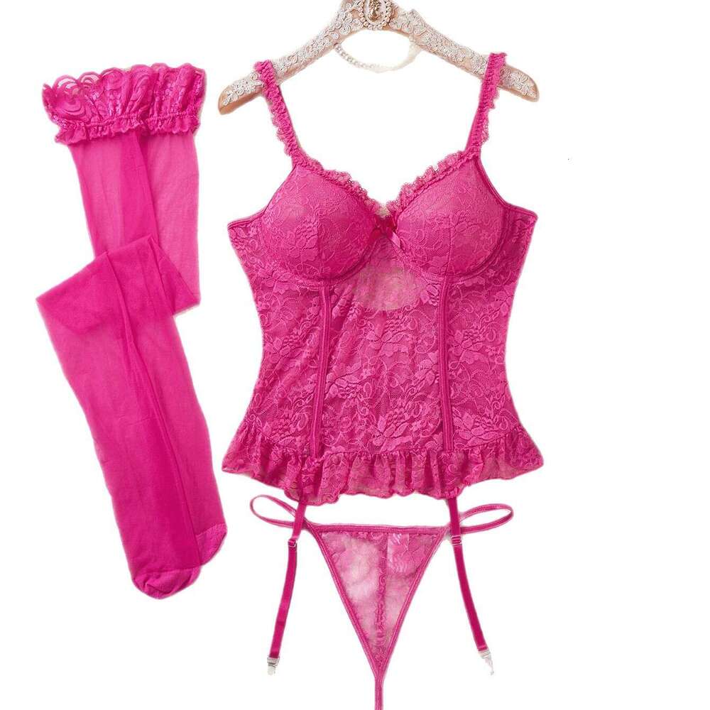 Spell Lingerie Porn Suits Purple Lace Sexy Vest Lingerie Bra Set Stockings Garter Belt Temptation Sexy Lingerie