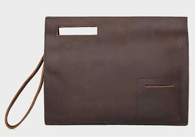MAHEU Leather Briefcase File Bag Genuine Leather Documents Pouch Featured Crazy Horse Leather A4 File Handbag Formal Business W250610
