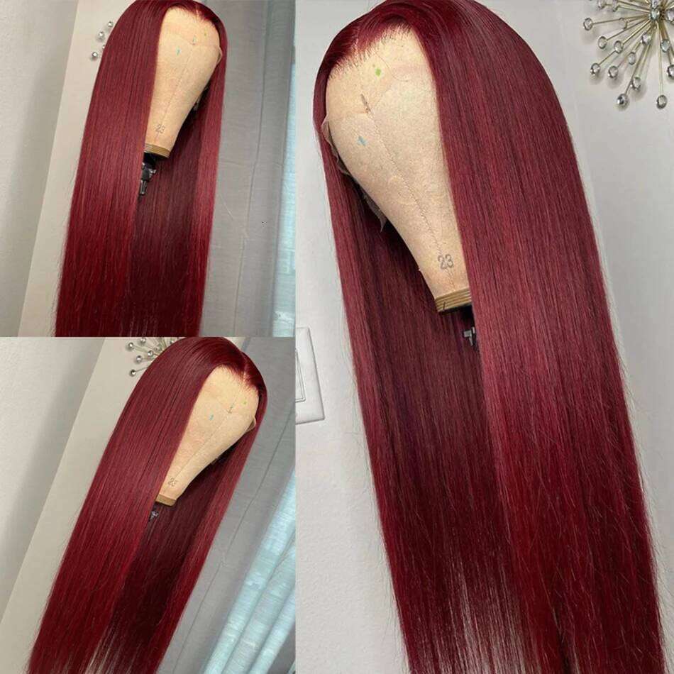 99J Bury Straight Frontal Wig Pre Plucked Red 13X4 Lace Front Brazilian Colored Human Hair Wigs 180%