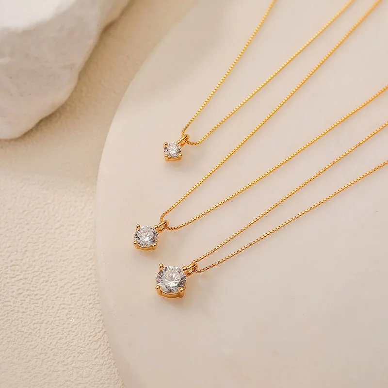 S925 Sterling sliver Gold Plated Necklace Versatile Single Sparkling Zircon Clavicle Chain for Women Wedding Jewelry 250609