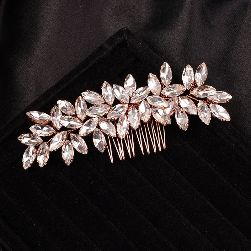 Crystal Rhinestone Hair Combs Rose Gold Silver Color Headpiece For Bride Women Wedding Hair Accessories Head Jewelry 250610