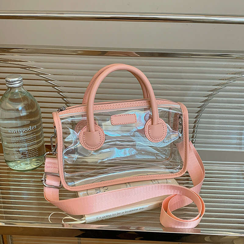 Korean Style PVC Transparent Spring Summer Women Versatile Fashion Single Shoulder Small Square 2024 Fresh Handheld Jelly Bag GUHUISHU