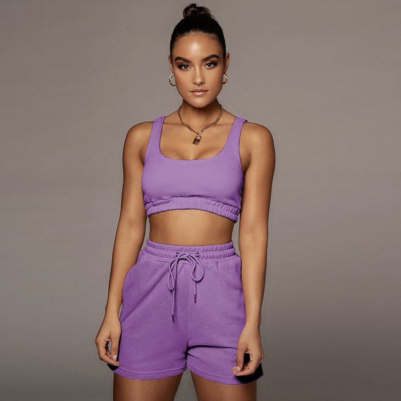 2022 womens solid color double-layer vest shorts sports exposed navel suit popular recommendation
