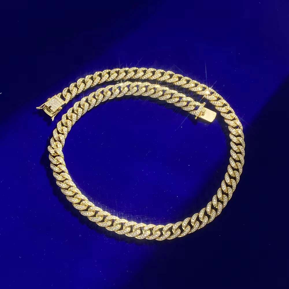 OACOCA Cuban Mens Necklaces Silver 14k White Gold Moissanite Stone Setting Jewelry Vermeil Iced Out 9mm Cuban Link Chain