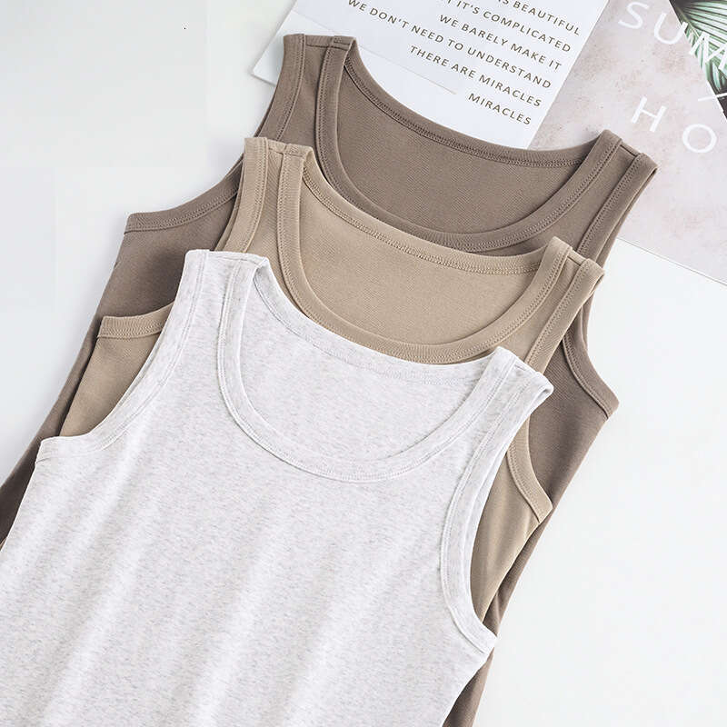 2025 American Tank Top for Women Sleeveless Inner Wear Sexy Round Neck Korean Style Small Camisole Summer-grey