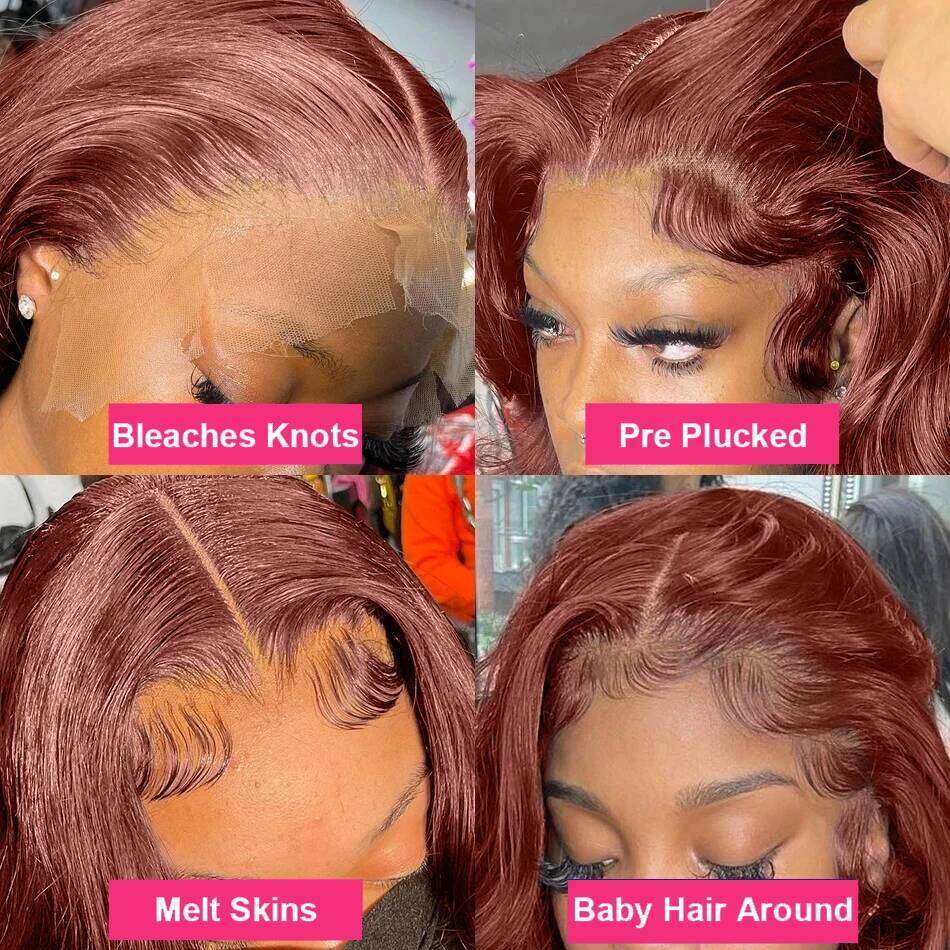 250 Density Reddish Brown 13x6 HD Frontal Wigs Red Body Water Wave 13x4 Lace Front Human Hair Wig Brazilian 30 40 Inch JESSLAB