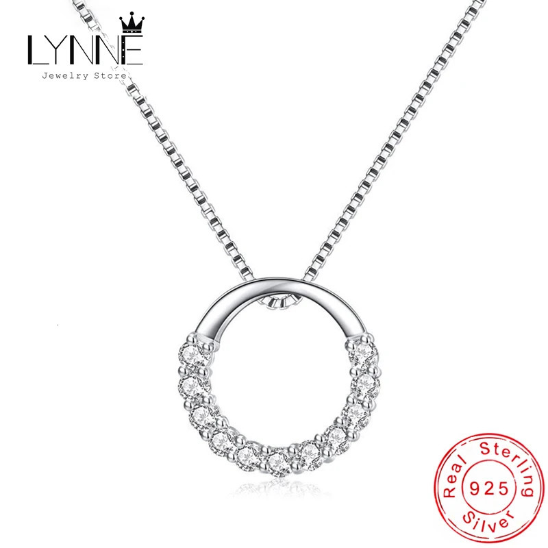 Fashion 925 Sterling Silver Jewelry Round Zircon Pendants Necklace Fine Semi Rhinestone Circle Clavicle Chain Choker 250609