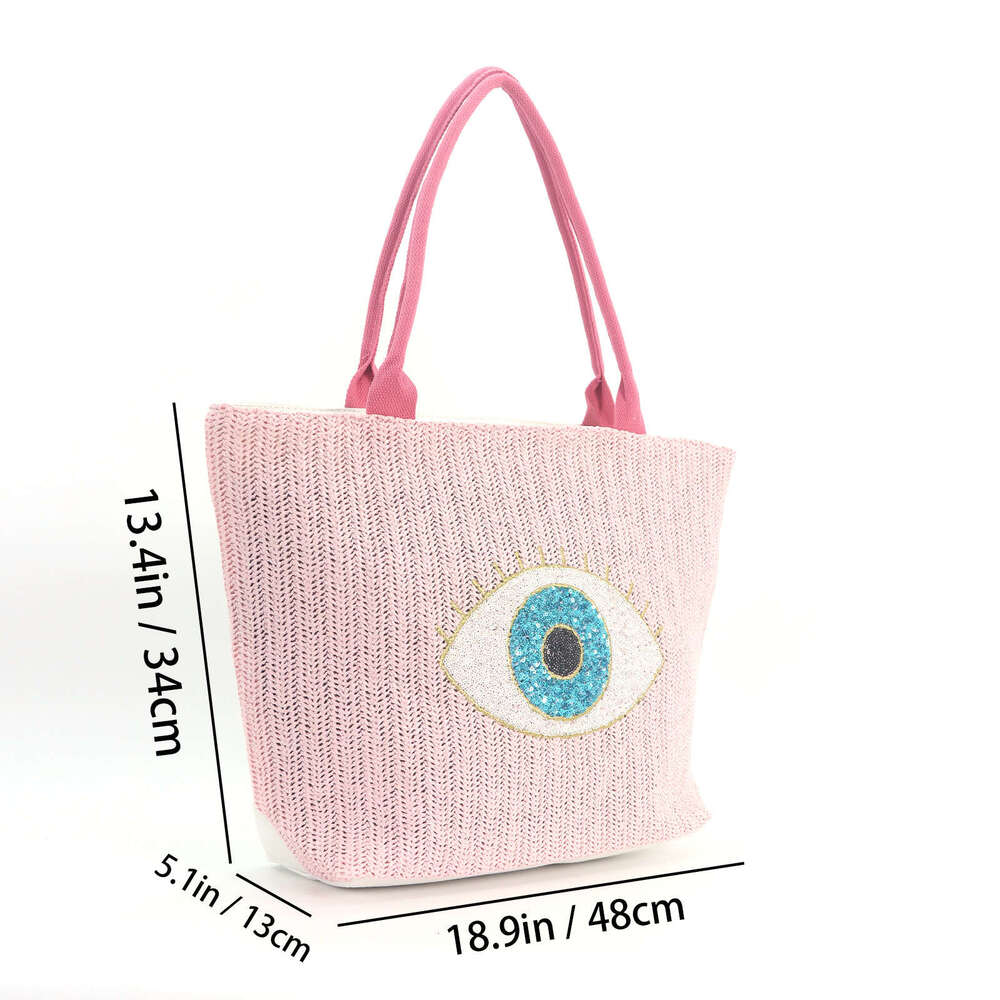 New Canvas Fashion Beach Niche Embroidered Eye Handheld Paper Straw Large Capacity Crossbody Bag