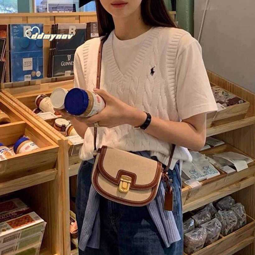2025 Autumn New Korean INS Niche Color-Block Single Shoulder Crossbody Saddle Versatile Underarm Small Bag for Women ddmynov