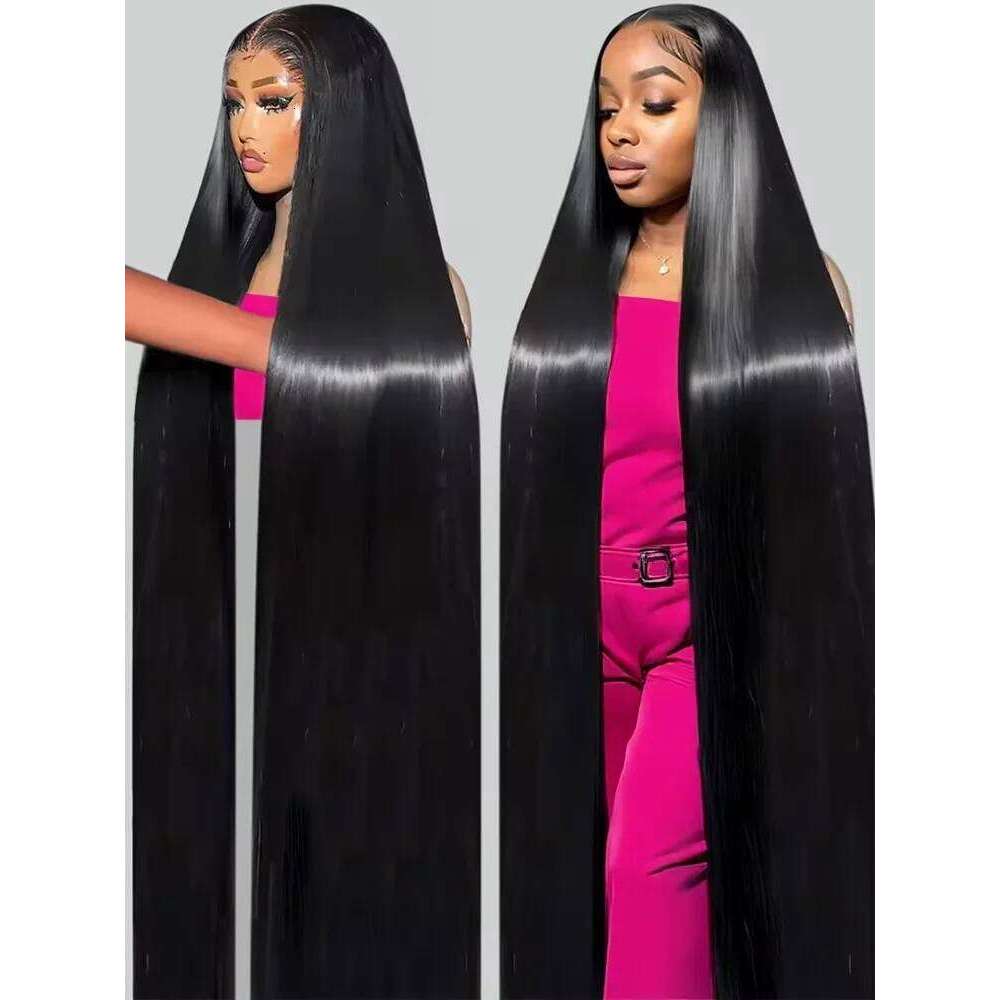 38 40 Inch 220% Density HD Front Straight 13x4 13x6 Transparent Lace Frontal Human Hair Wigs Pre Plucked