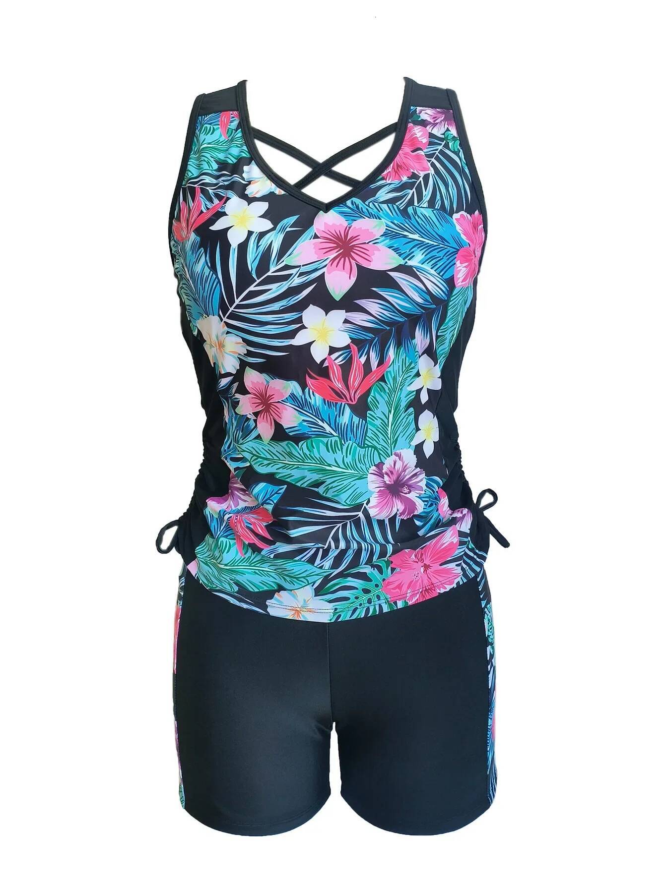 Drawstring Tankini New Plus Size Swimsuit Women Large Swimwear Female Bathers Bathing Swimming Suit Beachwear Bikini 2025 Mujer
