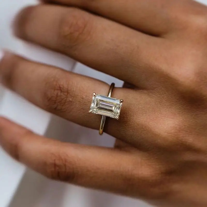 JOVOVASMILE 3.5 Wedding Ring 10.5x7mm Elongated Emerald Cut 18k Gold Solitaire Ring for Woman 250610