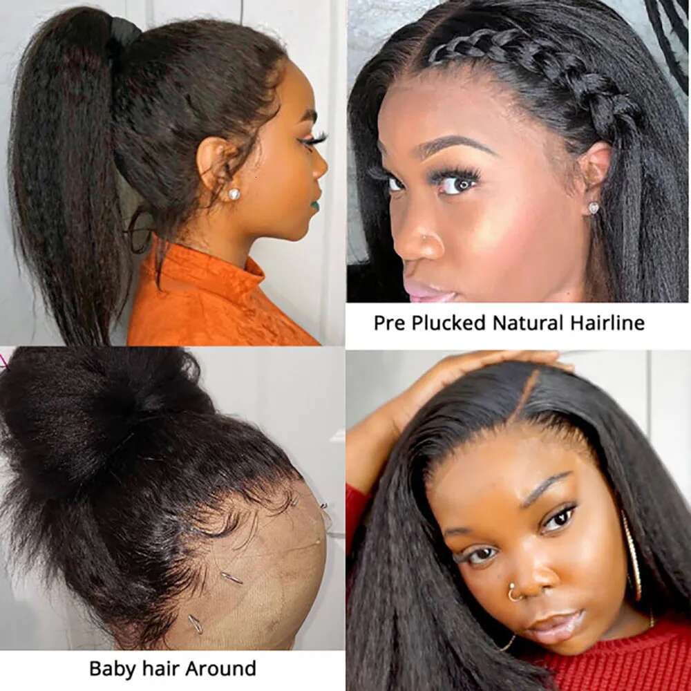 Front Kinky Wig Transparent Yaki Straight Lace Frontal Wigs for Woman Remy Human Hair