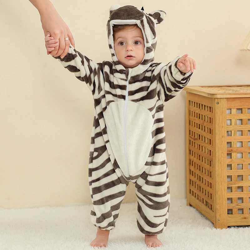 MICHLEY Halloween Cute Zebra Baby Rompers Winter Clothes Costume Flannel Hooded Bodysuits Pajamas Animals Jumpsuit For Girls Boy y250610V5K6