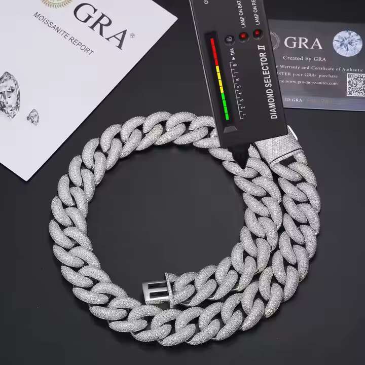 OACOCA S925 Sterling Silver Iced Tennis Link Chain VVS D Color Moissanite Diamond Cuban Chain Necklace Bracelet for Men Hip Hop Style