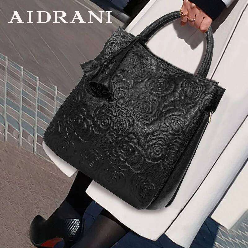 Aidrani 2024 Women's Fashion Genuine Leather Bag, Large Capacity Flower Patterned Brand Cowhide Bag