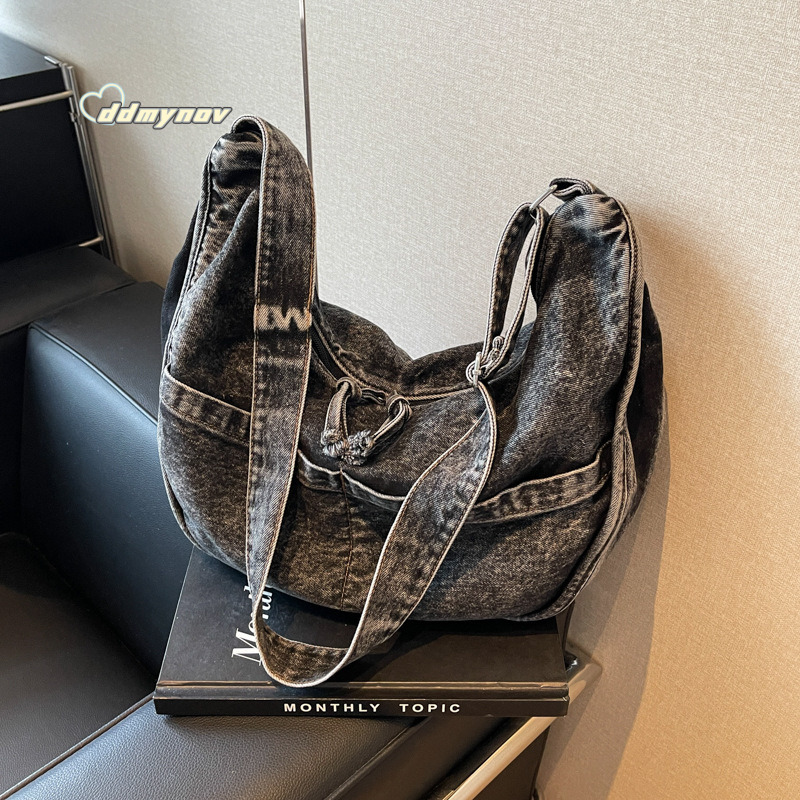 Dumpling Single Shoulder Denim Crossbody for Women Simple Commuting Work Canvas Student Class Bag ddmynov