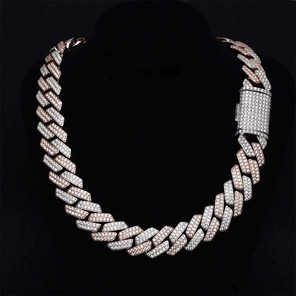 OACOCA Solid Silver 925 Prong Cuban Link Necklace 9mm 12mm 15mm 20mm Pass Diamond Tester Two Toned Cuban Real Moissanite Chain
