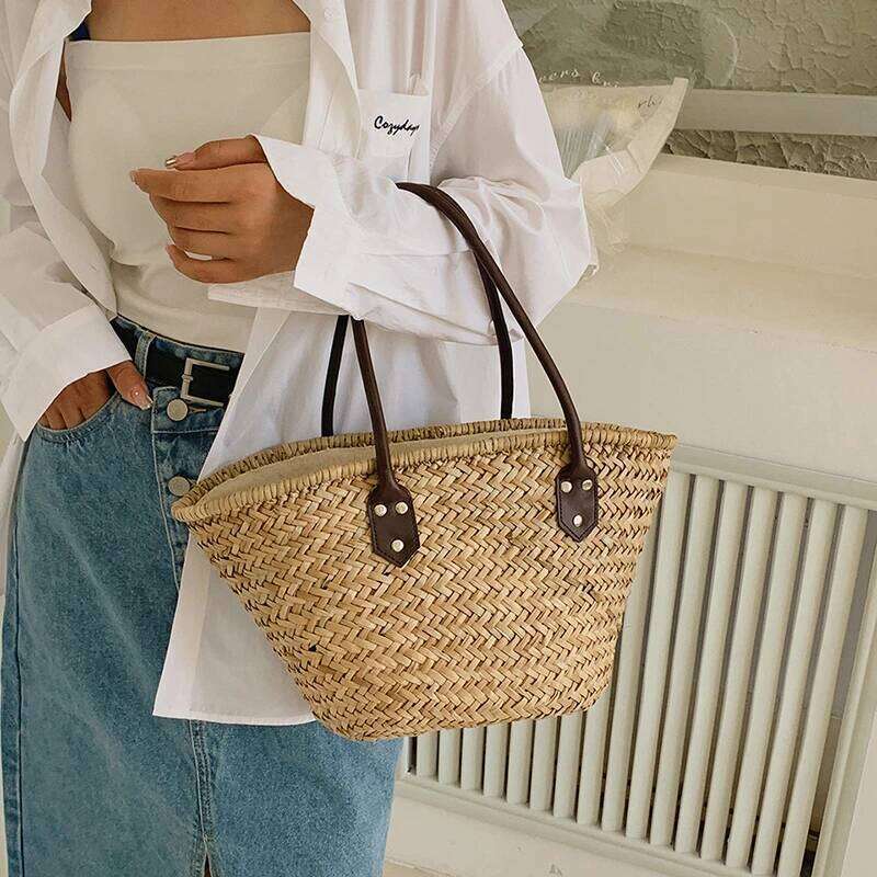 Handmade Women's Shoulder Large Capacity Handbags Bohemian Summer Straw Beach Bag Female Shopper Basket Woven Tote Bags