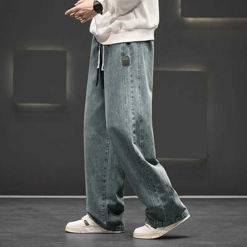 8XL New Wide Leg Washing Jean Pants Men Trousers Neutral Solid Color Loose Casual Straight Outdoor Fashion Plus Size Pants M250610
