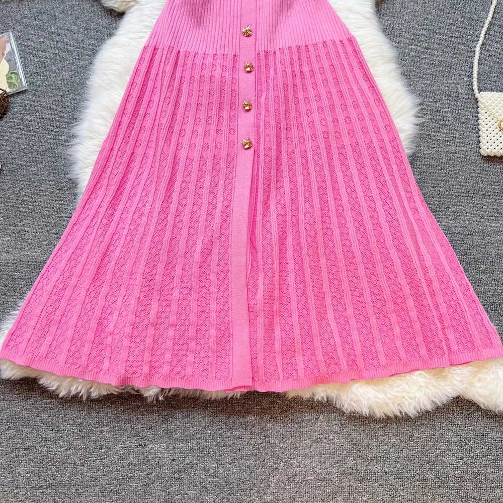 YuooMuoo Brand Fashion Elegant Patchwork Knitted Long Dress Spring Summer Women Luxury Shirt Sweater Dress Lady Party VestidoXJ250610