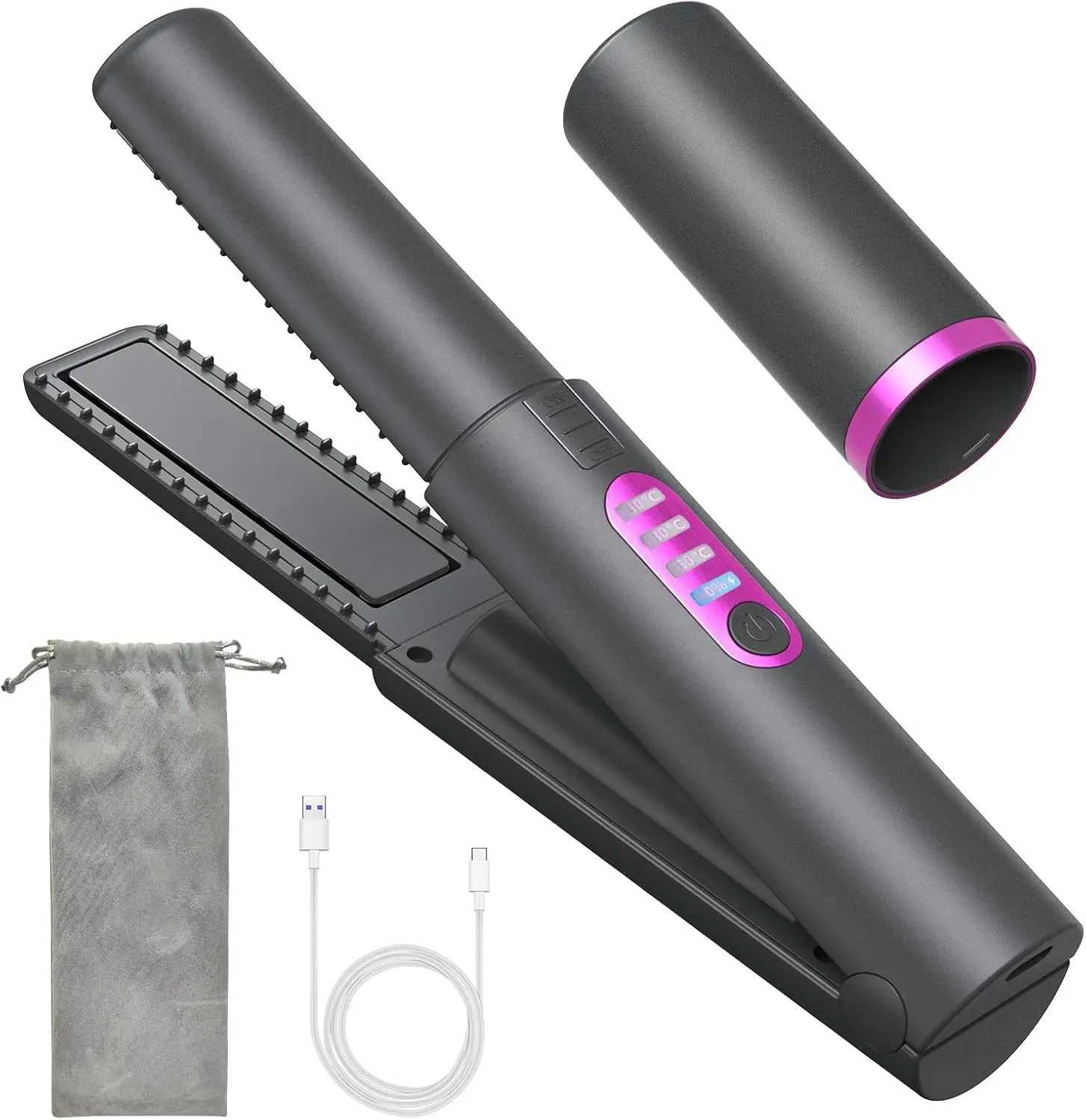 2 in 1 Hair Straighteners Hair Curler Mini Flat Iron A Portable Cordless Straightener with 5000mAh Battery Beard Straightener W250610
