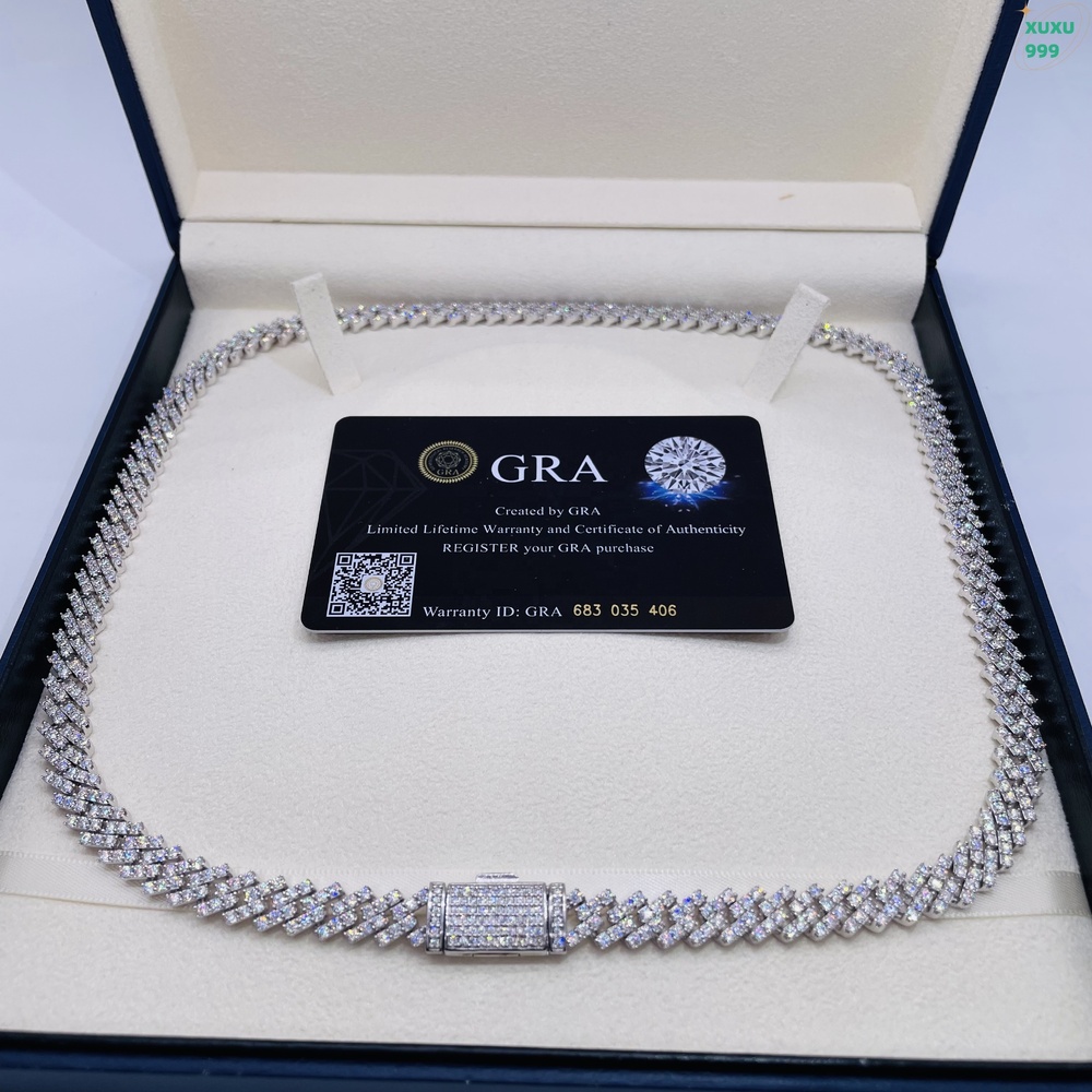 OACOCA 8mm Moissanite Hiphop Chain 925 Sterling Silver Fully VVS Moissanite Cuban Link Chain for Women
